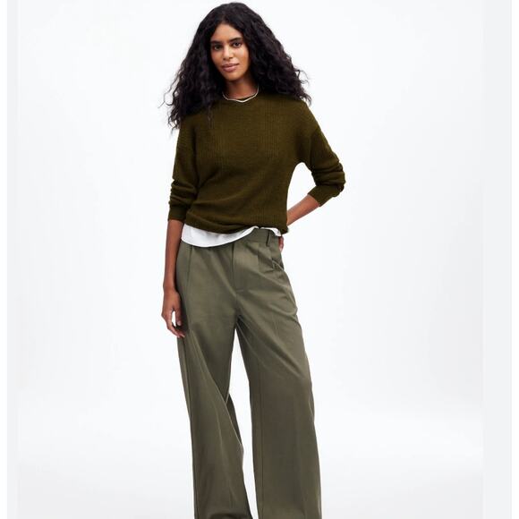 Madewell Ribbed Alpaca-Blend Crewneck Sweater Olive Green Size XXS - Picture 1 of 8